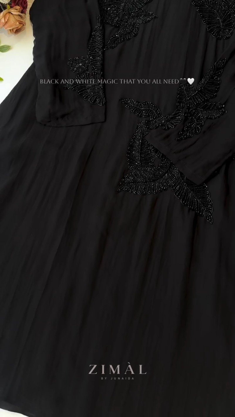 Ethereal Bead-Embellished Minimalist Kurta Set β Available in Midnight Black & Champagne Ivory - Image 3