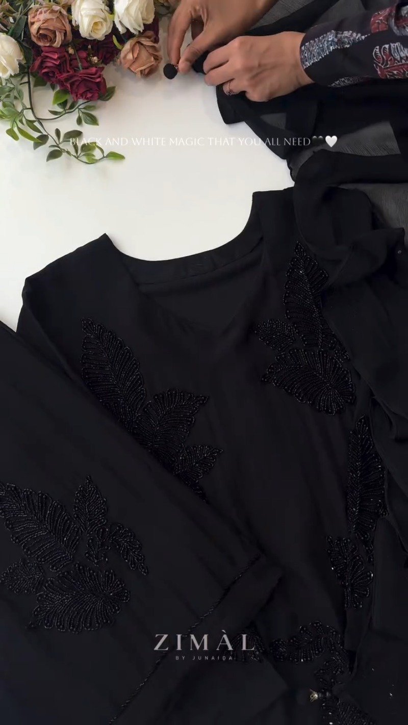 Ethereal Bead-Embellished Minimalist Kurta Set β Available in Midnight Black & Champagne Ivory - Image 4