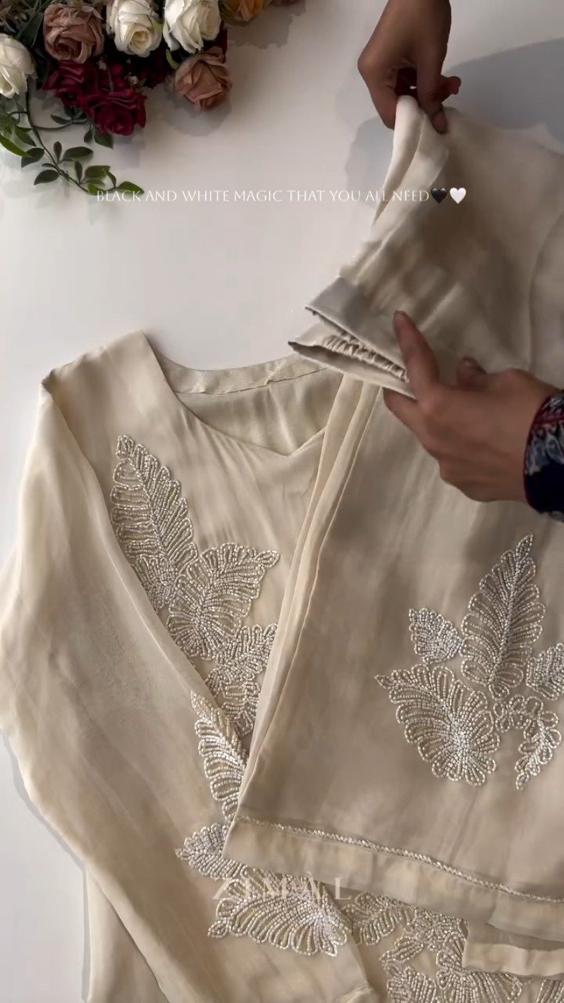 Ethereal Bead-Embellished Minimalist Kurta Set β Available in Midnight Black & Champagne Ivory - Image 5