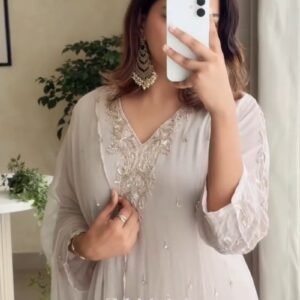 Ethereal Ivory Embroidered Chiffon Kurta Set with Scalloped Dupatta