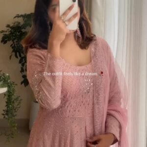 Dusty Rose Embellished Front-Slit Anarkali Set