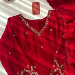 Ravishing Crimson Hand-Embellished Straight Kurta Set