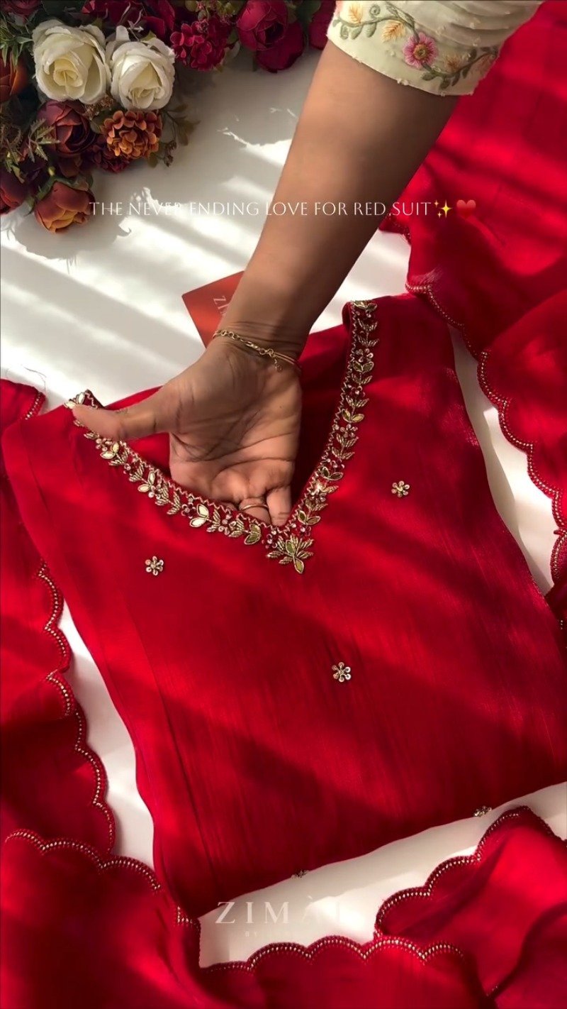 Ravishing Crimson Hand-Embellished Straight Kurta Set - Image 2