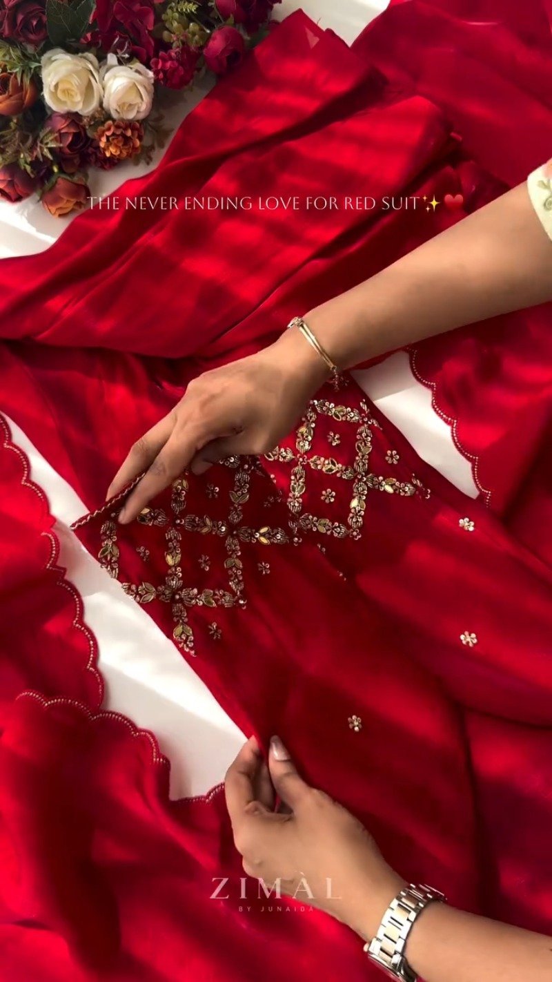 Ravishing Crimson Hand-Embellished Straight Kurta Set - Image 3