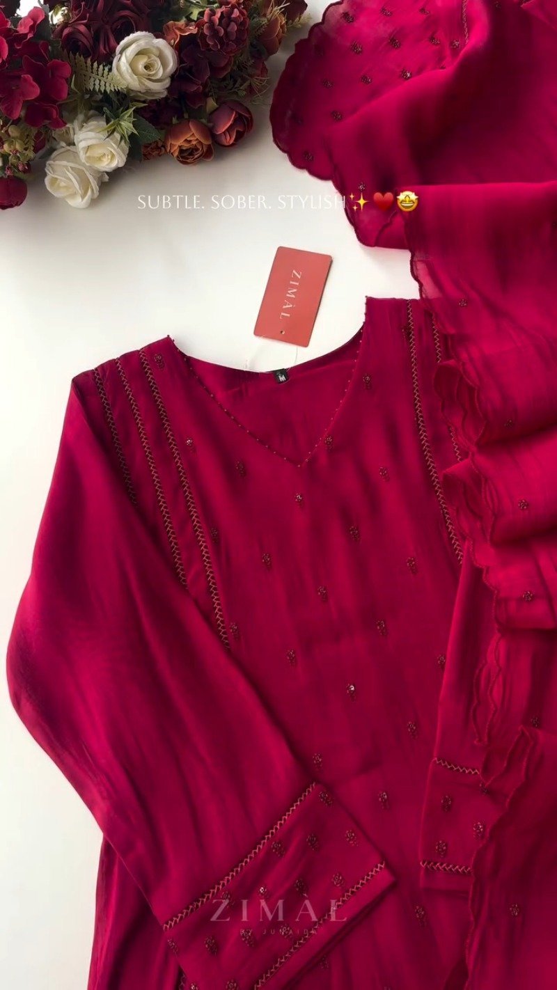 Zimal Midnight Ruby & Merlot Hand-Embellished Kurta Set β Available in Ruby Red & Deep Merlot - Image 3