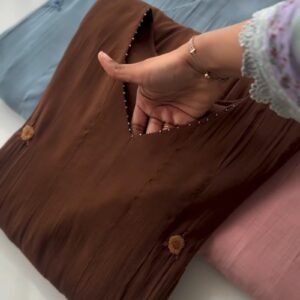 Ethereal Embroidered V-Neck Kurta Set – Available in Earthy Brown, Dusty Pink & Serene Blue