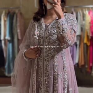 Enchanting Mauve Embellished Anarkali & Jacket Ensemble – Occasion Wear