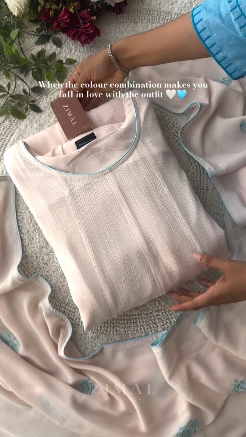 Ethereal Blush & Azure Embellished Kurta Set
