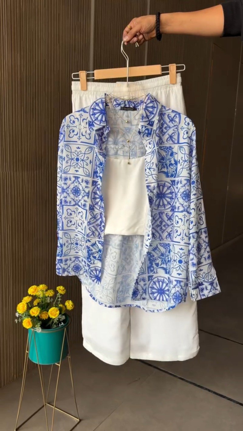 Mediterranean Tile Print Pure Linen Co-Ord Set β Available in Vibrant Pink & Royal Blue - Image 3