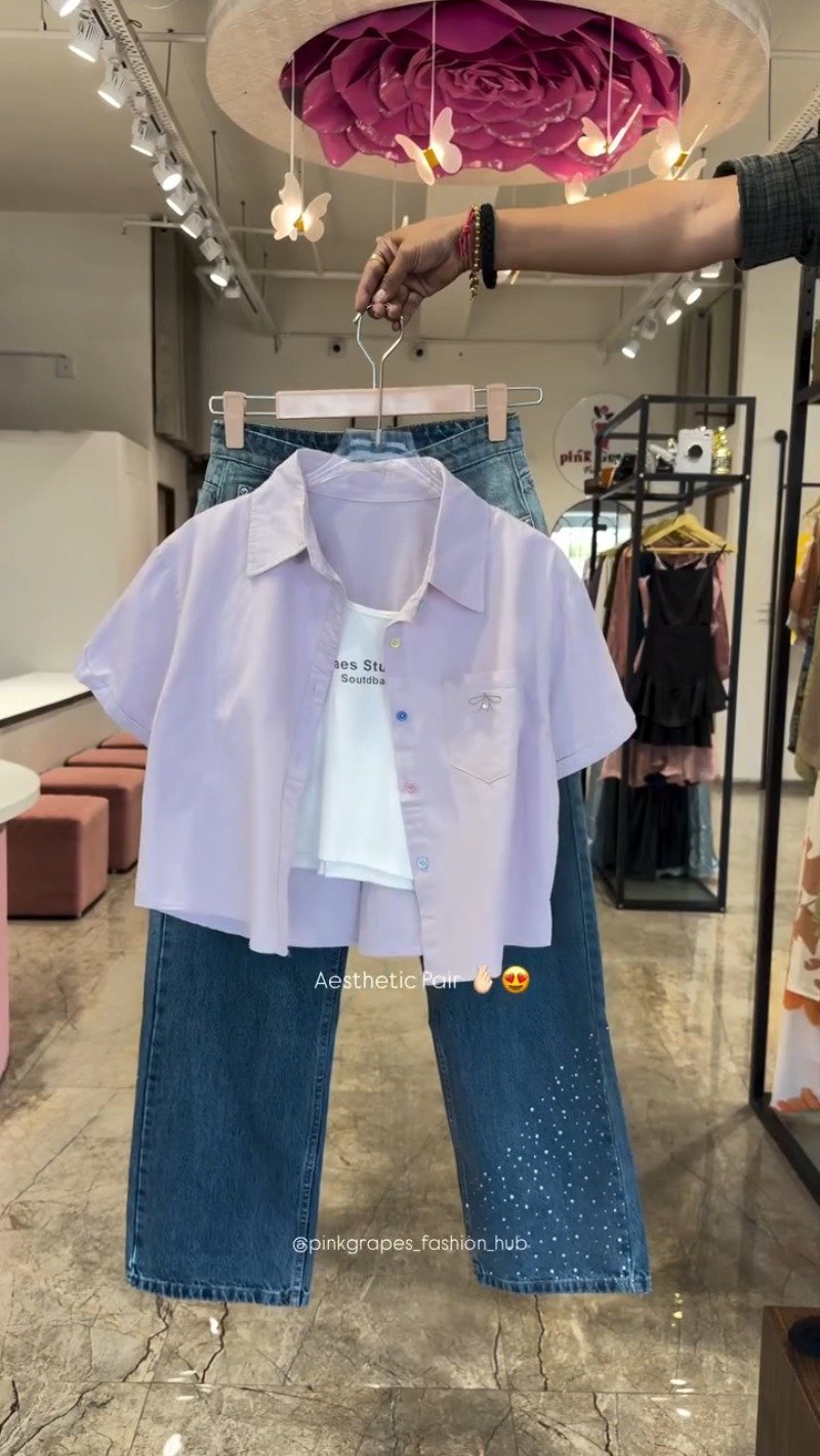 Chic Butterfly & Rhinestone Embellished Denim Co-ord Set โ Available in White, Mint, Sky Blue & Lilac - Image 4