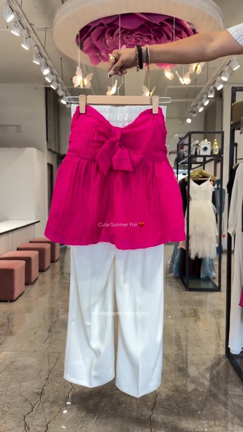 Chic Bow-Front Peplum Top & Palazzo Set โ Available in Red, Yellow, Magenta & Olive Green - Image 3