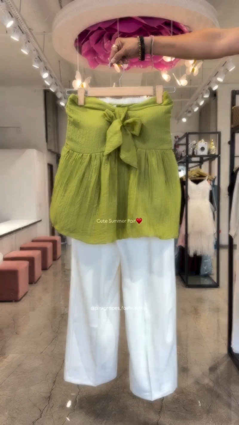 Chic Bow-Front Peplum Top & Palazzo Set โ Available in Red, Yellow, Magenta & Olive Green - Image 4