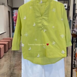 Butterfly Embroidered Cotton Kurta Set – Available in Lime, Hot Pink, Mocha Brown, Navy Blue & Orchid Purple