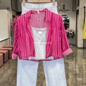 Monaco Breeze Striped Shirt and Trouser Co-ord Set – Available in Pink, Blue, Orange & Olive
