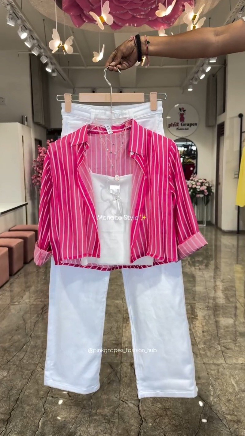 Monaco Breeze Striped Shirt and Trouser Co-ord Set โ Available in Pink, Blue, Orange & Olive