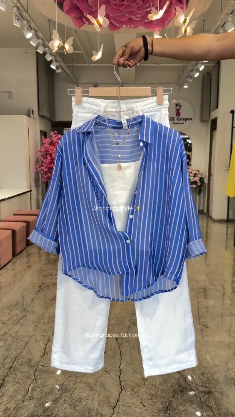 Monaco Breeze Striped Shirt and Trouser Co-ord Set โ Available in Pink, Blue, Orange & Olive - Image 2