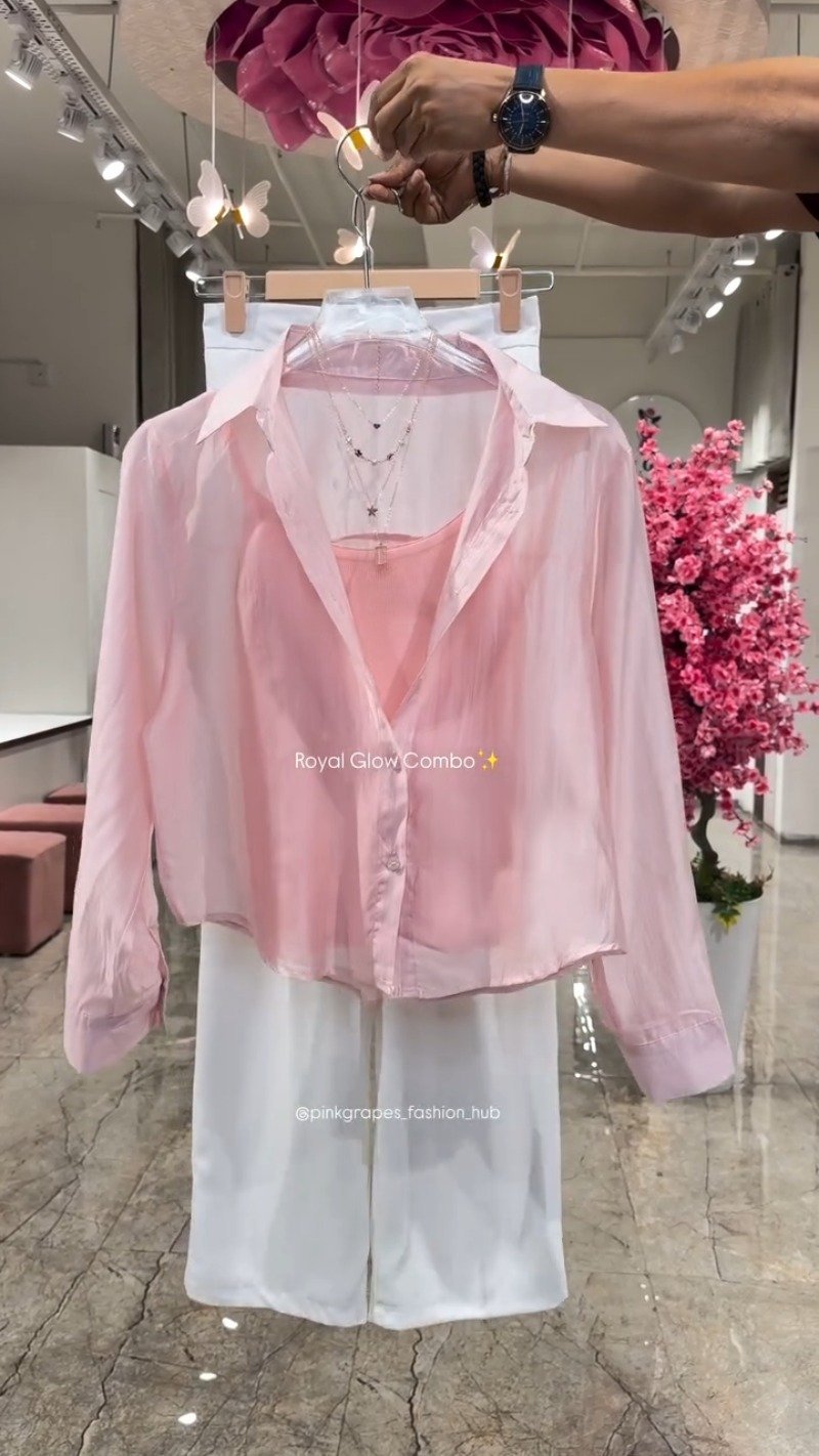 Royal Glow Organza Shirt & Pant Co-ord Set β Available in Pink, Beige, Blue & Sage Green