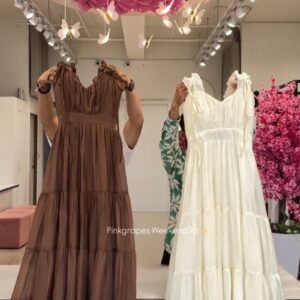 Ethereal Tiered Ruffle Maxi Dress – Available in Earthy Brown, Ivory Cream, Lavender Mist, Sky Blue, Obsidian Black & Lime Zest