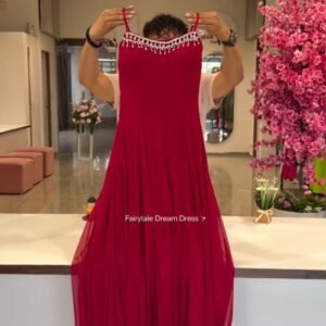 Ethereal Pleated Flare Embellished Gown – Available in Crimson, Dusty Rose, Ivory, Jet Black & Powder Blue