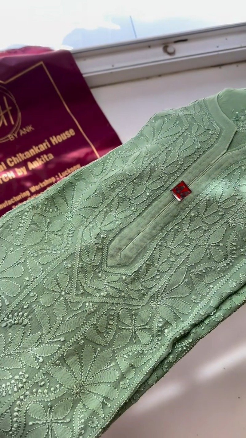 Sage Green Floral Chikankari Kurta & Palazzo Set β Exquisite Handcrafted Elegance