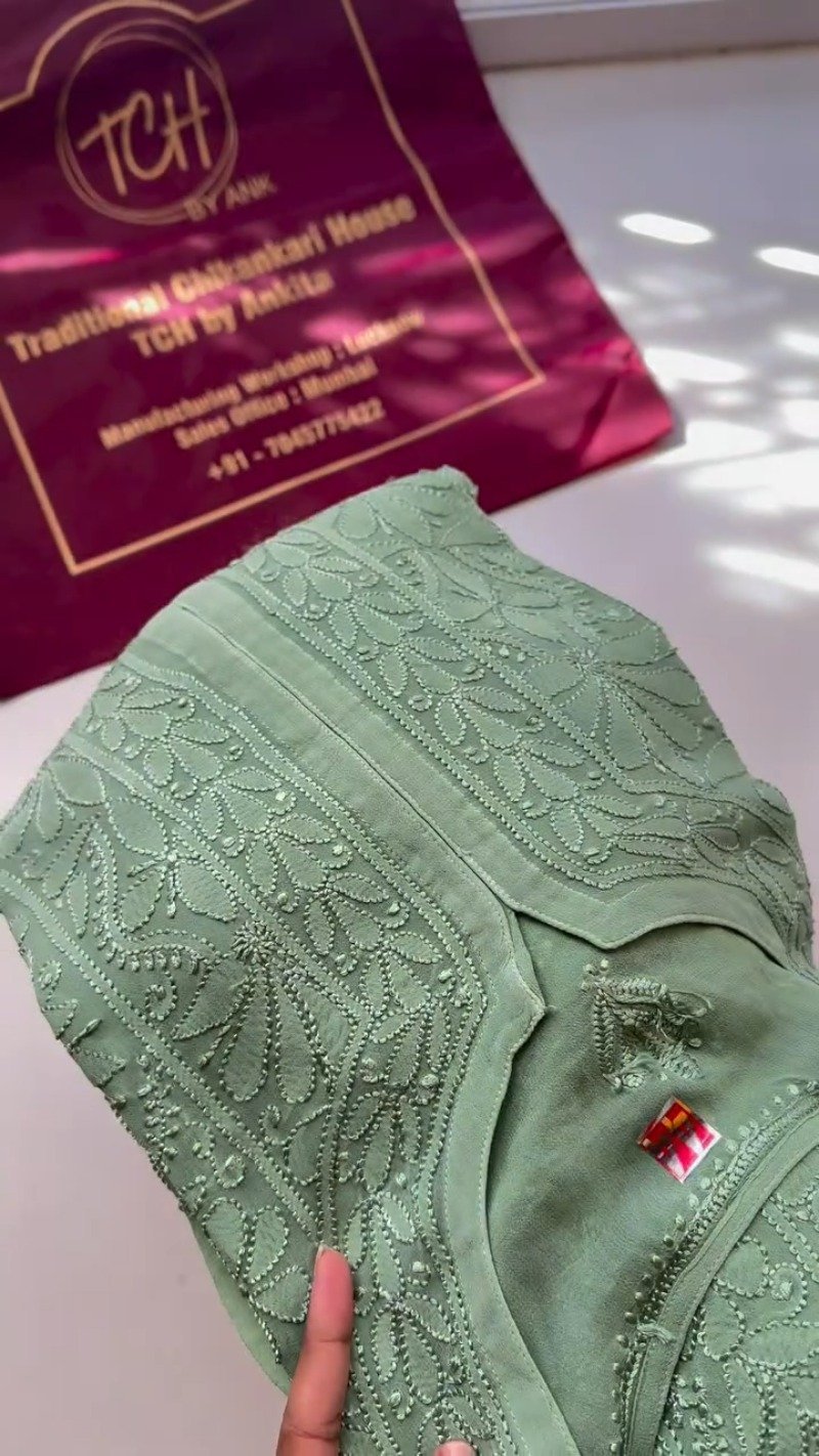 Sage Green Floral Chikankari Kurta & Palazzo Set β Exquisite Handcrafted Elegance - Image 2