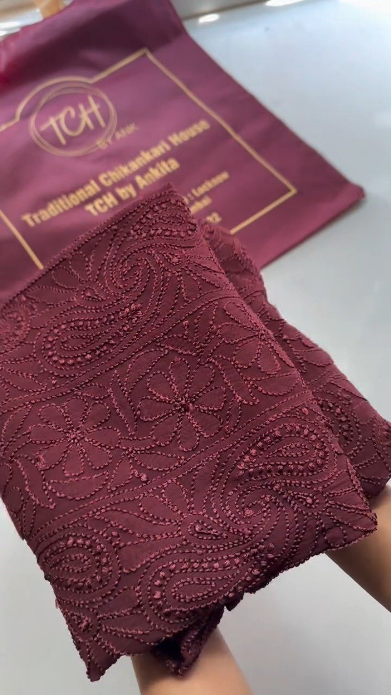 Regal Maroon Chikankari Silk Ensemble