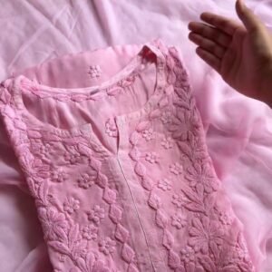 Blush Pink Hand-Embroidered Chikan Kurta Set – Timeless Elegance in Pastel