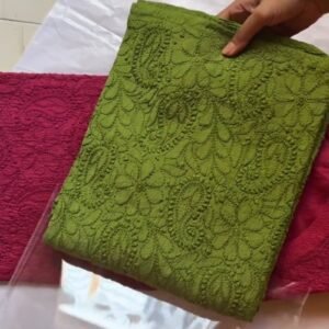 Exquisite Hand-Embroidered Chikankari Kurta Set – Available in Vibrant Green, Radiant Turquoise & Sunset Orange