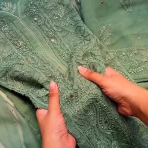 Ethereal Sage Green Chikankari & Mirror-Work Kurta Set