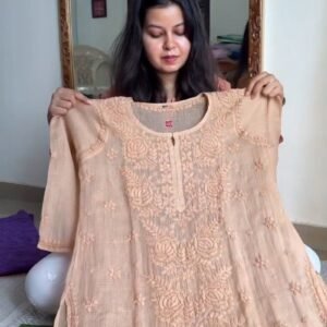 Elegant Chikankari Hand-Embroidered Kurta – Available in Peach, Crimson Red & Pastel Pink