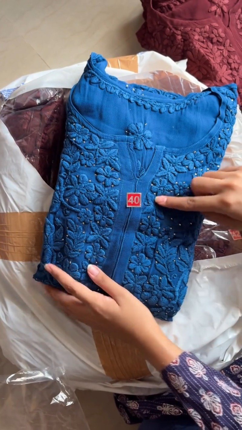 Exquisite Lucknowi Chikankari Embellished Kurta Set β Available in Royal Blue & Deep Maroon
