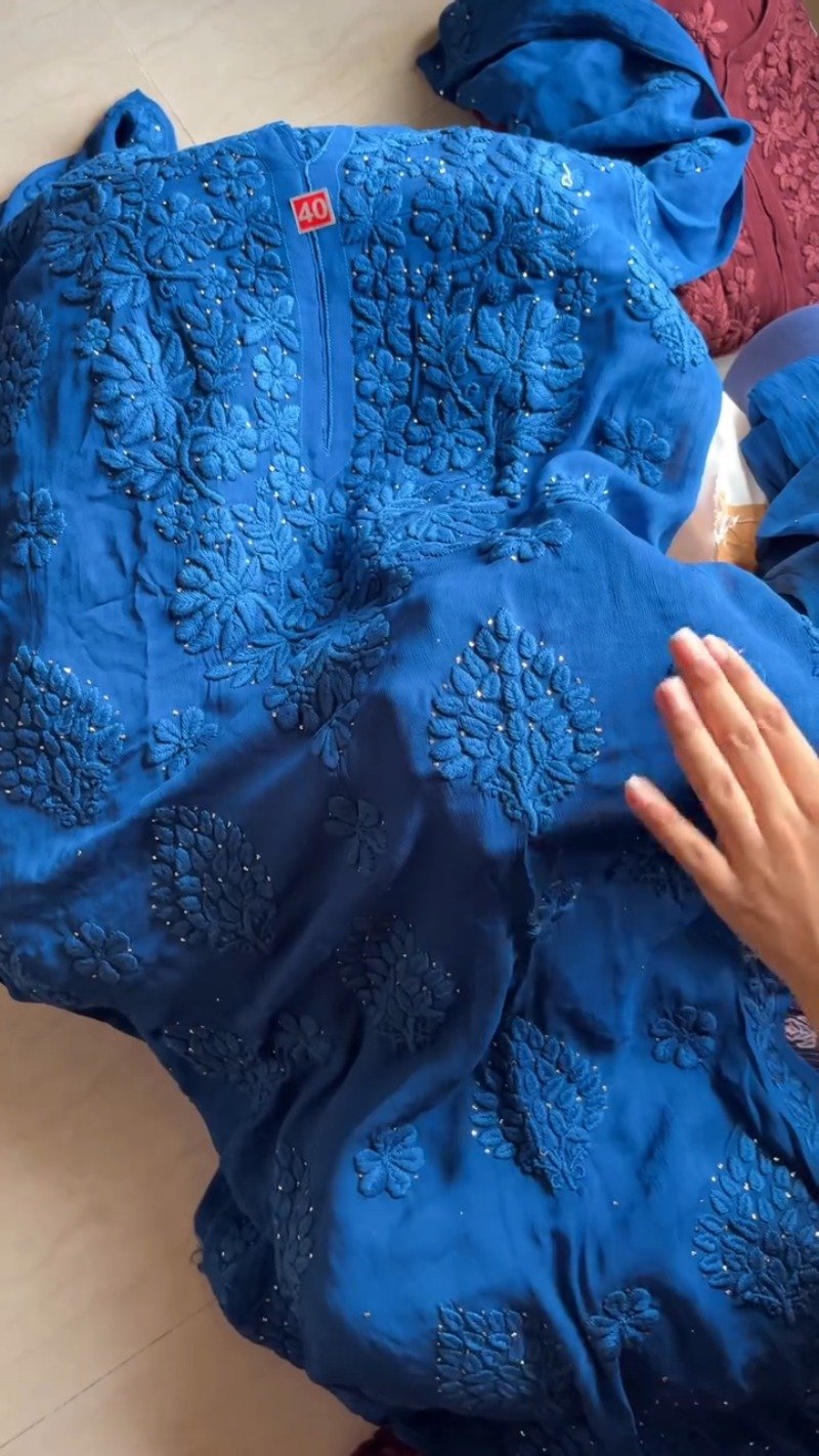 Exquisite Lucknowi Chikankari Embellished Kurta Set β Available in Royal Blue & Deep Maroon - Image 3