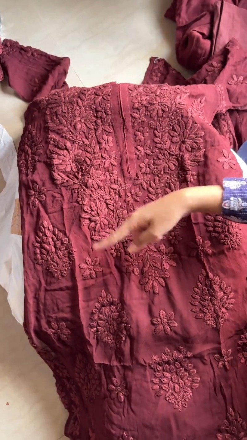 Exquisite Lucknowi Chikankari Embellished Kurta Set β Available in Royal Blue & Deep Maroon - Image 6