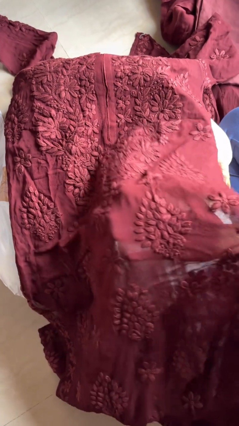 Exquisite Lucknowi Chikankari Embellished Kurta Set β Available in Royal Blue & Deep Maroon - Image 7