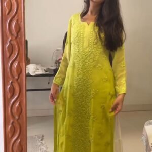 Chikankari Elegance Kurta and Flare Skirt Ensemble – Available in Lime Green & Hot Pink