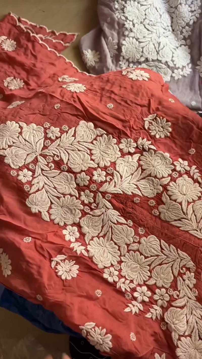 Chikankari Floral Hand-Embroidered Kurta β Available in Rust & Dusty Mauve