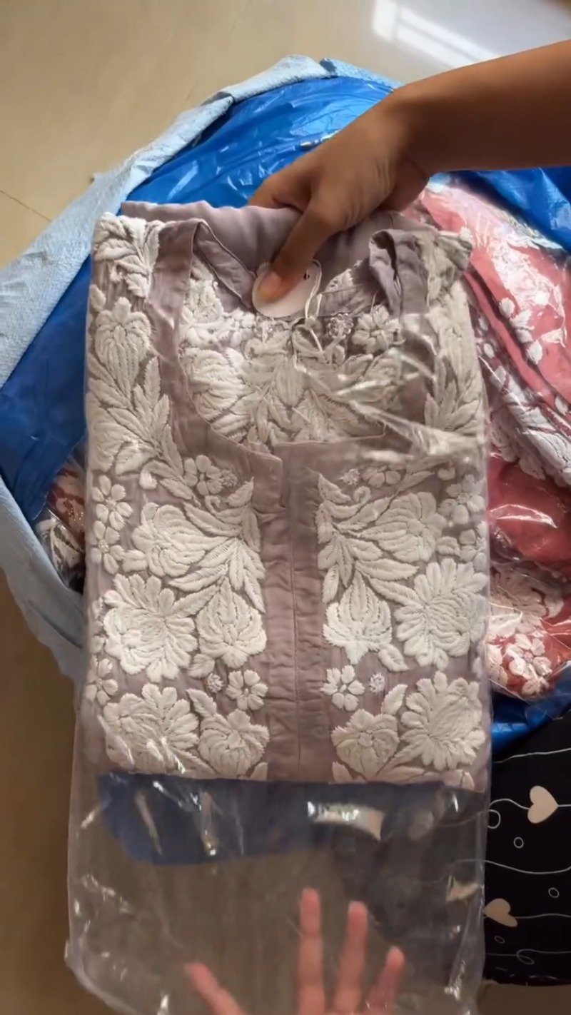 Chikankari Floral Hand-Embroidered Kurta β Available in Rust & Dusty Mauve - Image 2
