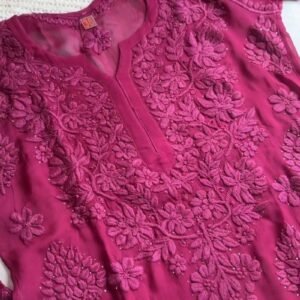 Chikankari Elegance Hand-Embroidered Georgette Kurta – Available in Plum, Black & Rust Orange