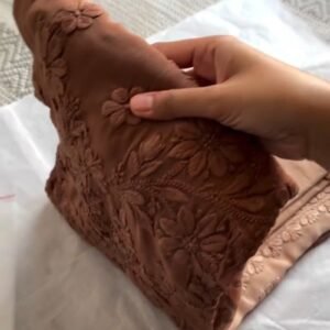 Exquisite Floral Threadwork Chikankari Kurta Set – Available in Dusty Rose, Mocha Brown & Sky Blue