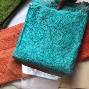 Exquisite Lucknowi Chikankari Embroidered Kurta – Available in Teal, Olive Green, Crimson Red & Dusty Rose