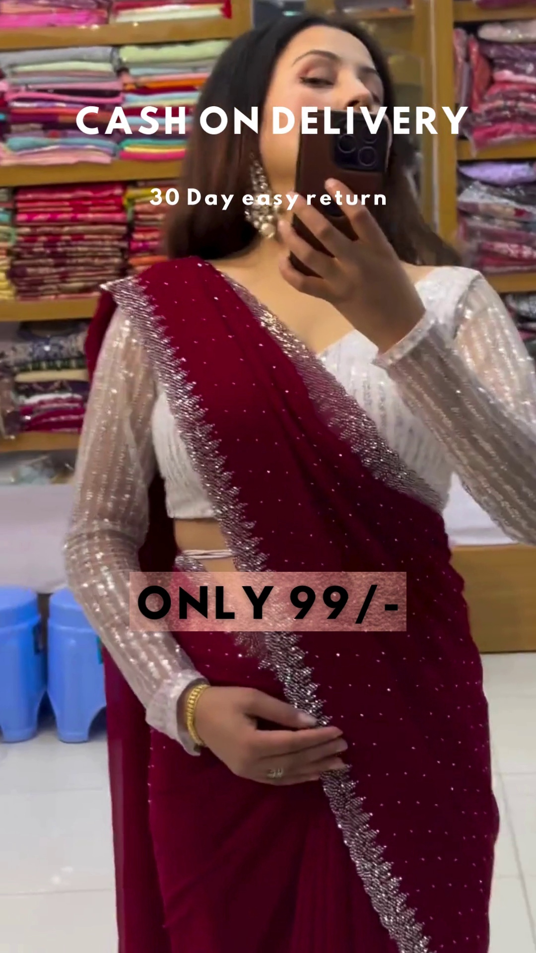 Aquamarine Glitz: Sequined Blouse & Georgette Saree Set - Image 4