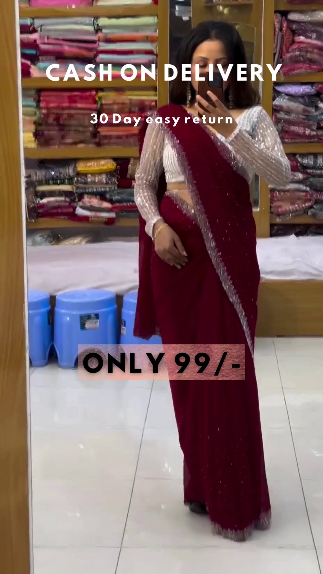 Aquamarine Glitz: Sequined Blouse & Georgette Saree Set - Image 3