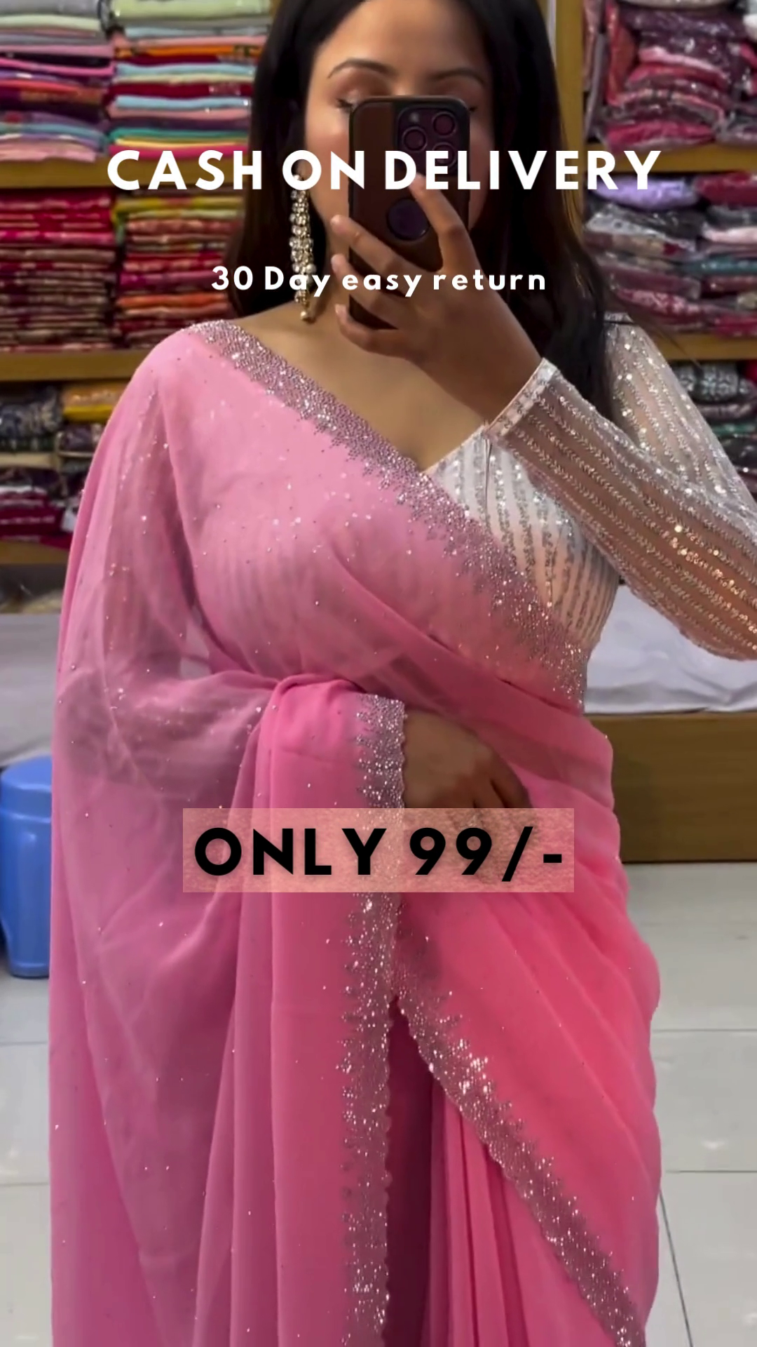 Aquamarine Glitz: Sequined Blouse & Georgette Saree Set - Image 2