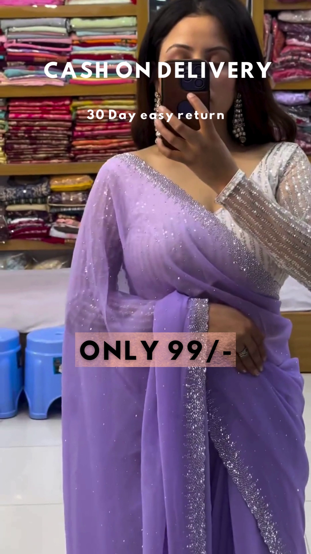Aquamarine Glitz: Sequined Blouse & Georgette Saree Set - Image 11