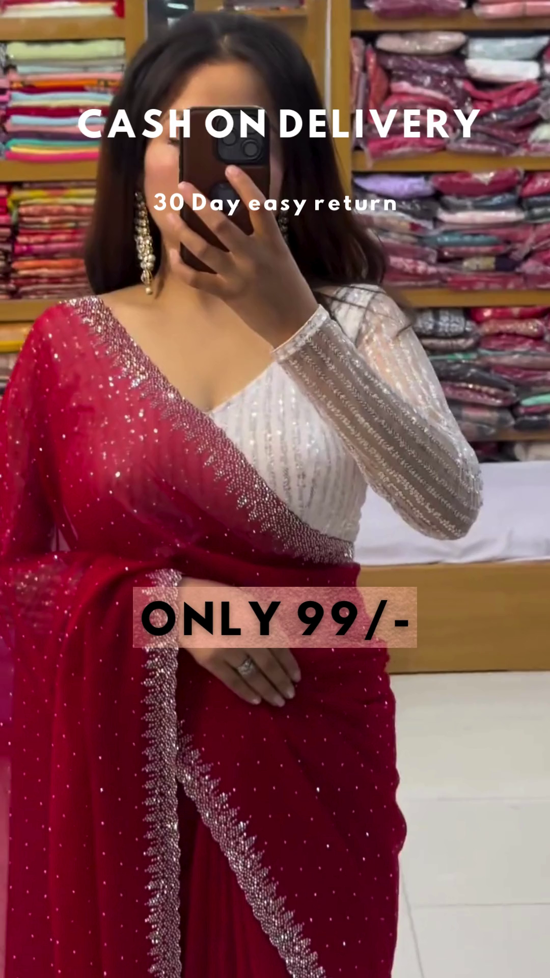 Aquamarine Glitz: Sequined Blouse & Georgette Saree Set - Image 9