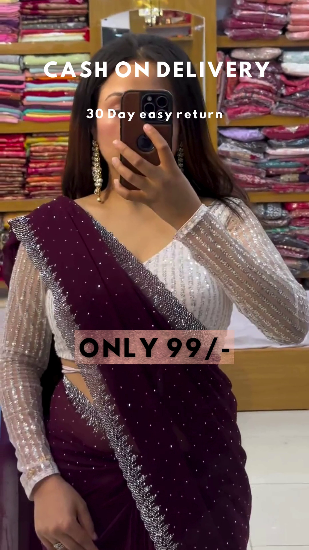 Aquamarine Glitz: Sequined Blouse & Georgette Saree Set - Image 8