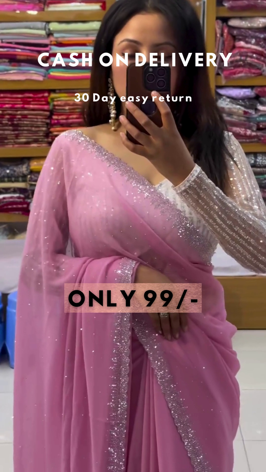 Aquamarine Glitz: Sequined Blouse & Georgette Saree Set - Image 7