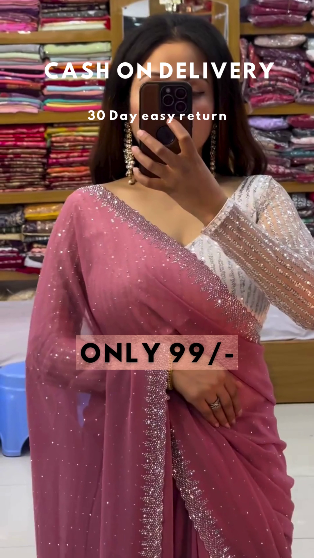 Aquamarine Glitz: Sequined Blouse & Georgette Saree Set - Image 6