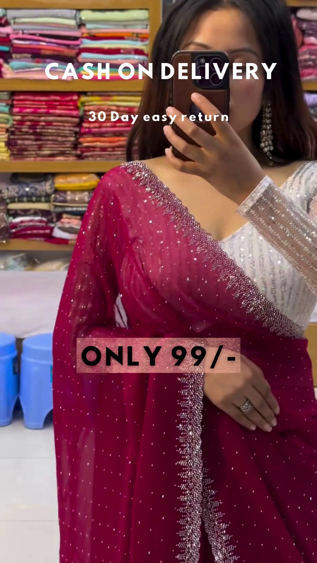 Aquamarine Glitz: Sequined Blouse & Georgette Saree Set - Image 5