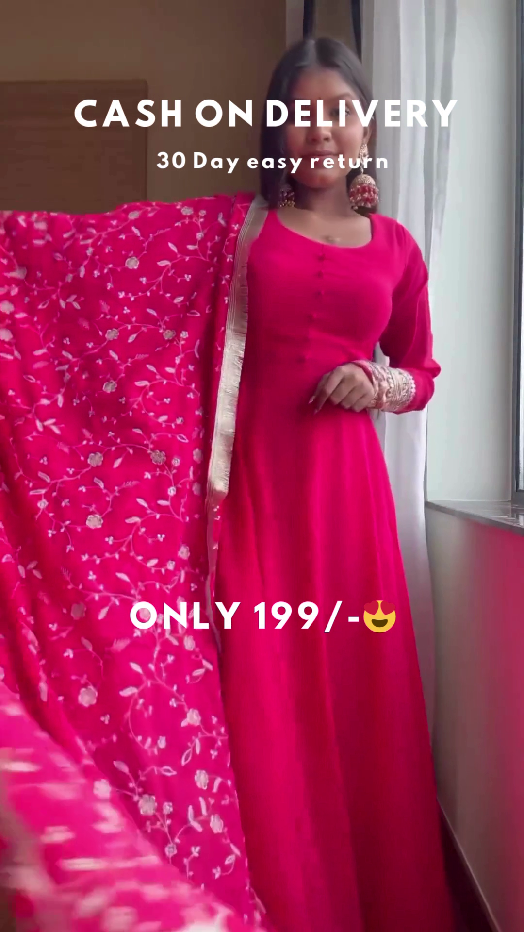 Rani Radiance: Elegant Anarkali Kurta & Embroidered Dupatta Set - Image 2